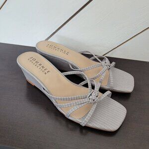 NEW Journee Collection Womens Blayke Grey Strappy Square Toe Wedge Sandals 8